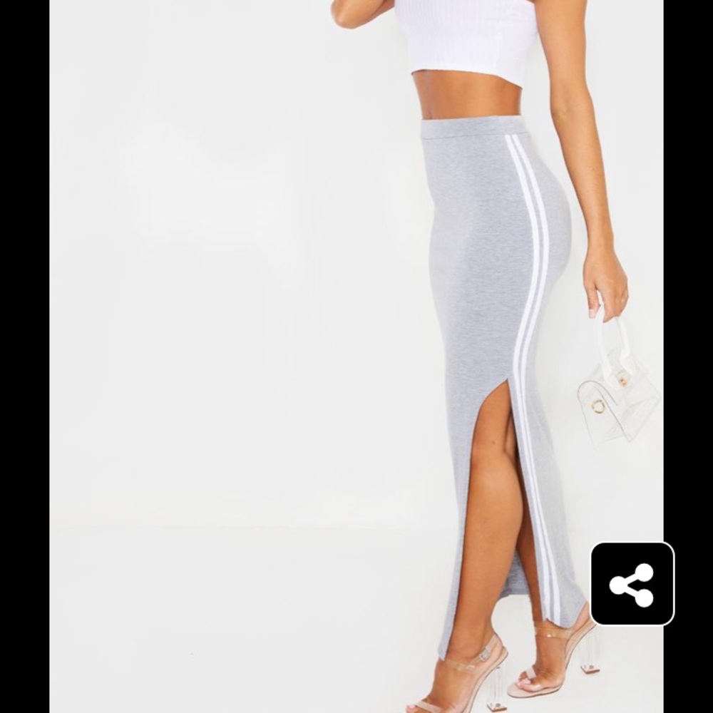 Grey Double Side Stripe Midaxi Skirt